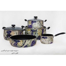 سرویس قابلمه 8 پارچه تفلون دکورال خمره ای گلدیس رویال تفلون