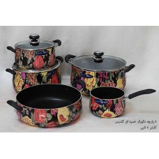 سرویس قابلمه 8 پارچه تفلون دکورال خمره ای گلدیس رویال تفلون