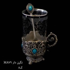 فنجان پیوتر نگین دار با قاشق